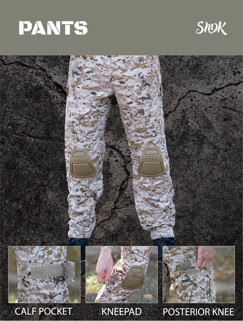 Military Uniform, Camo Long Sleeve Shirt Men & G3 Combat Pants with Knee Pads, Fishing, Hunting, Paintball, Airsoft Clothes