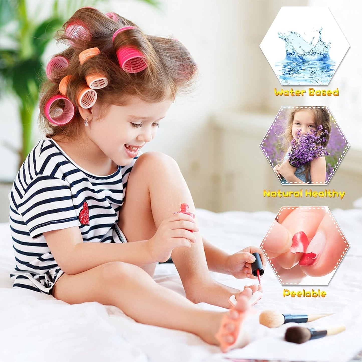 Kids Nail Polish Set - Nail Polish for Girls Ages 3-12 | 12 Rainbow Colors | Non-Toxic, Water-Based, Low Odor | Peel-Off, Quick Dry | Children Nail Polish Kit for Teens, Children, and Toddlers - WORLD TIME VISITS