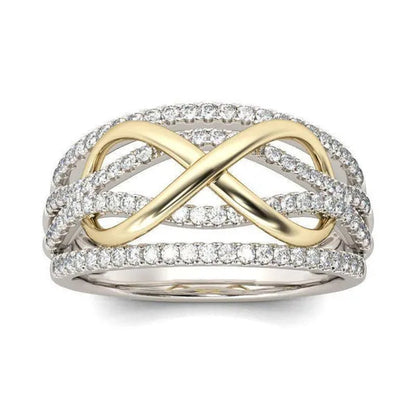 Popular Jewelry Fashion Women'S Two-Color Ring Gold-Plated Ring Gold and Silver Ring 8-Shaped Ring 6-10#