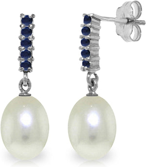 14K White Gold Sapphire Earrings with Freshwater Pearls