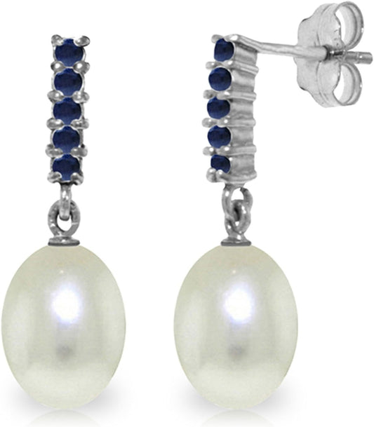 14K White Gold Sapphire Earrings with Freshwater Pearls