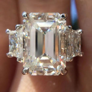 Gorgeous Square Cut White Sapphire Rings for Women Party 925 Sterling Silver 2 Stone Crystal Side Stone Rings Proposal Fine Jewelry