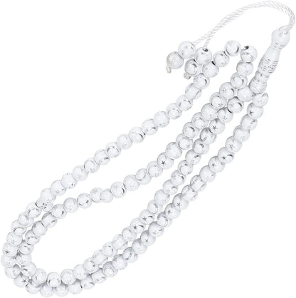 Islamic Prayer Beads, Muslim Rosary Beads 99 Grains Resin Gilding Religious Article(White)