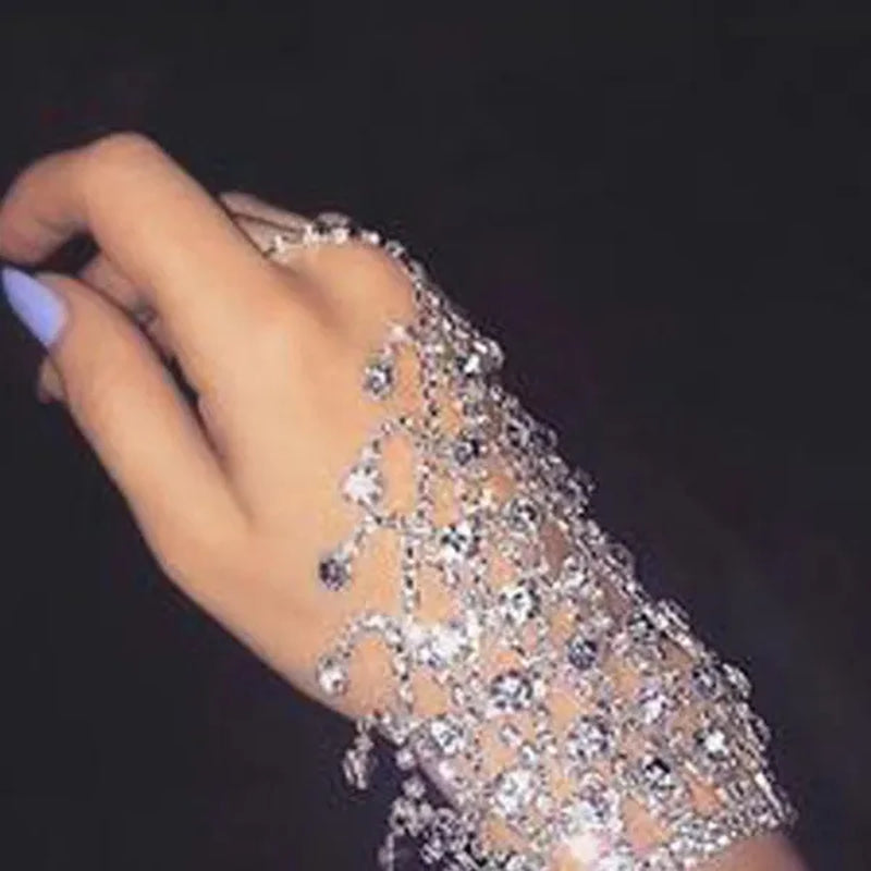 Fashion Tassel for Rhinestone Hand Bracelets for Women Bohemian Crystal Finger Ring Bracelet Bangle Charm Jewelry ONS