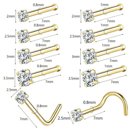 8Pcs 20G/18G 925 Sterling Silver Nose Stud Set Cubic Zircon Nose Piercing L Shaped/Nose Bone/Nose Screws Rings Nostril Piercing Jewelry