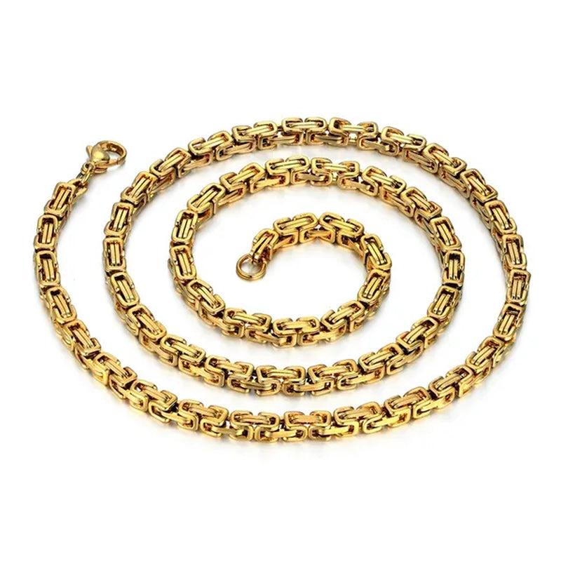 Men's Hip Hop Silver-tone/18K Gold Plated Stainless Steel Byzantine Box Link Chain Necklace