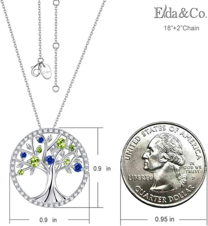 Tree of Life Necklace for Her May Birthstones Emerald Necklace for Women Fine Jewelry for Wife Birthday Gifts for Mother Sterling Silver