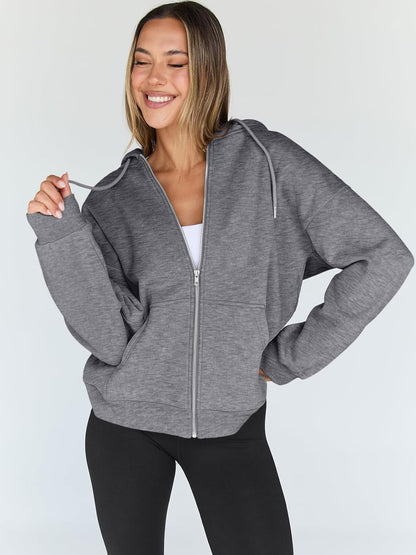 Womens Zip up Hoodies Oversized Sweatshirts Fall Fashion Outfits Casual Jackets 2025 Winter Clothes