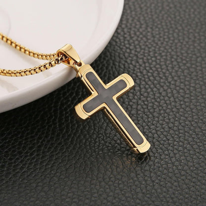 Inlaid Carbon Fiber Cross Pendant for Men High Polished Stainless Steel Cross Pendant Christian Faith Jewelry Gift