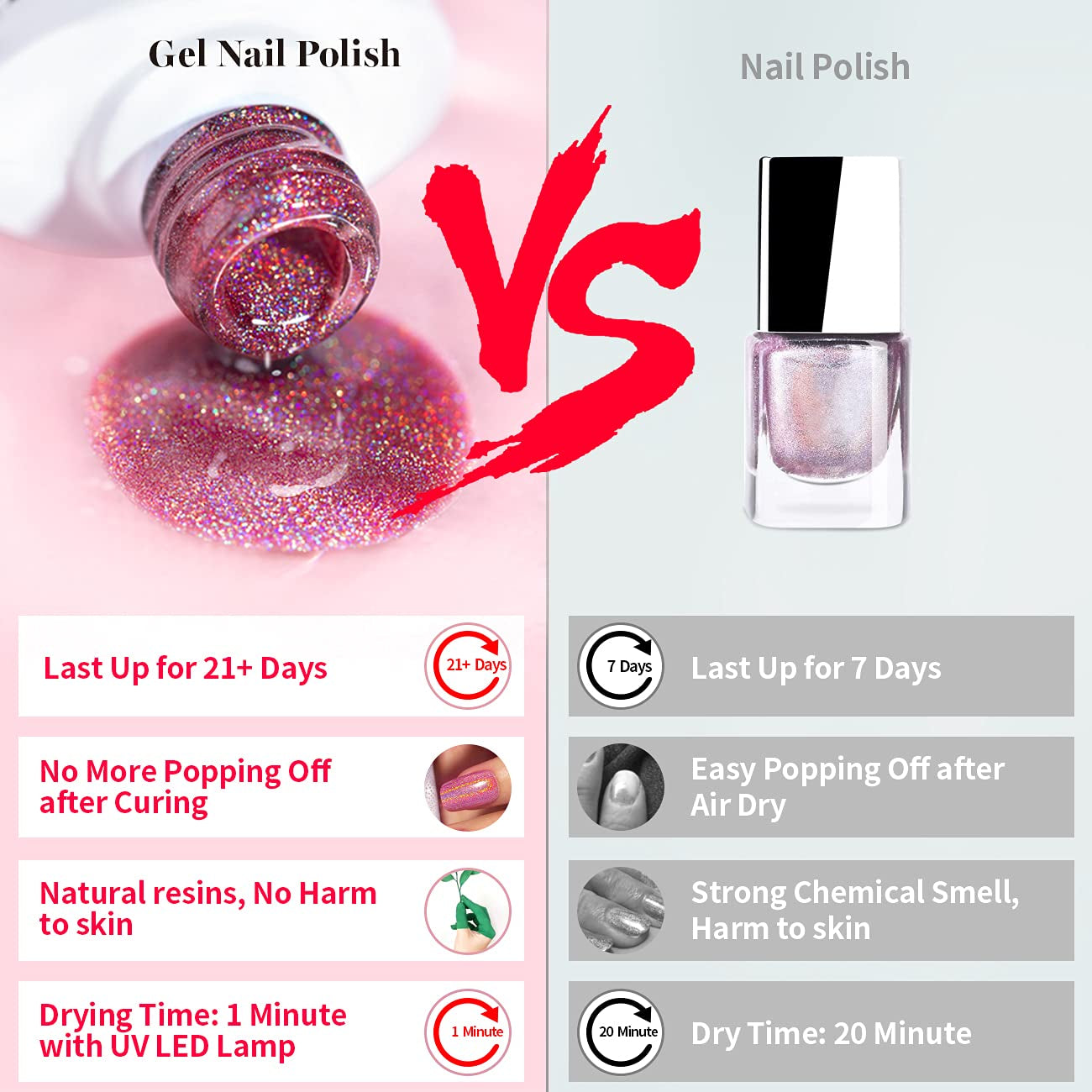 Holographic Nail Polish Rose Gold Gel Nail Polish with Mermaid Unicorn Effect Glitter Gel Nail Polish RAR73 Suitable for Spring Summer