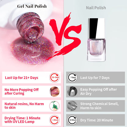Holographic Nail Polish Rose Gold Gel Nail Polish with Mermaid Unicorn Effect Glitter Gel Nail Polish RAR73 Suitable for Spring Summer