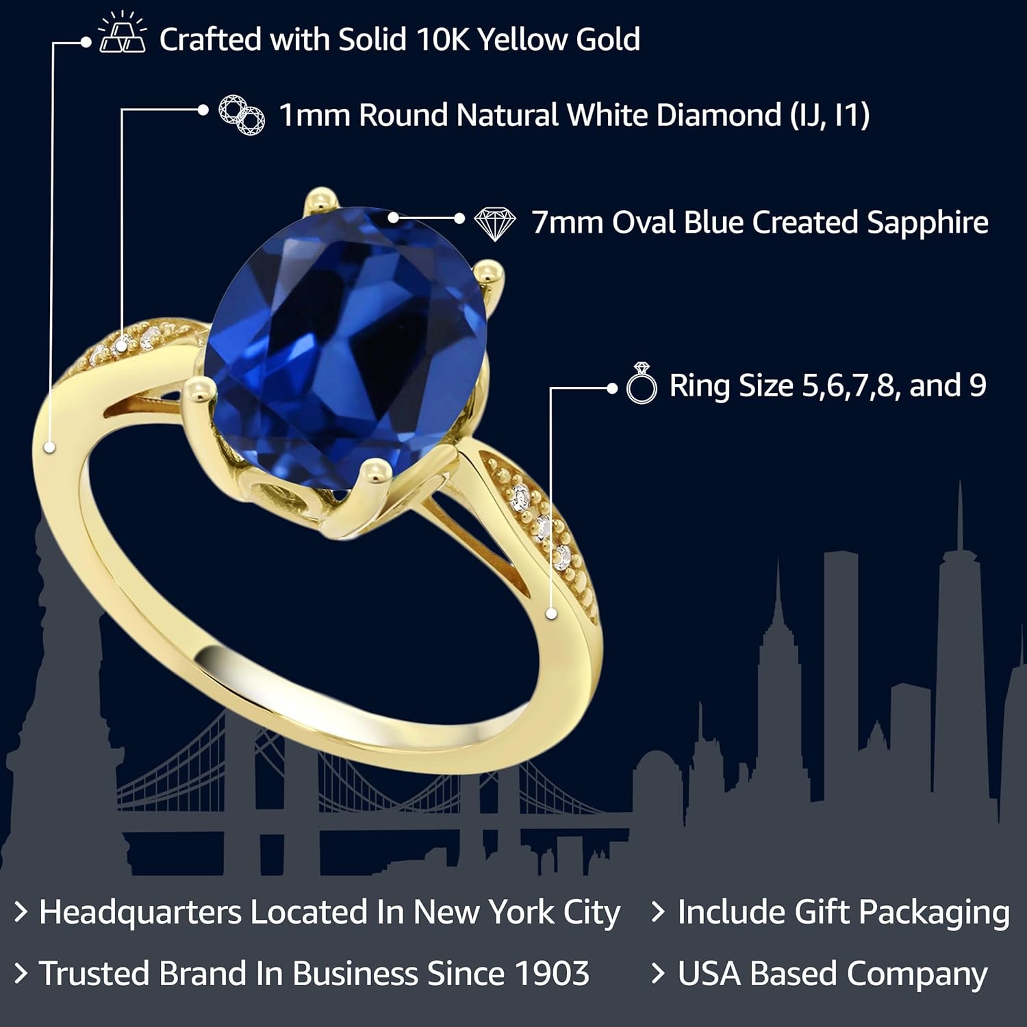 14K Yellow Gold 10X8MM Oval Gemstone Birthstone and White Diamond Engagement Ring | Wedding Anniversary Promise Gold Ring for Women | Size 5,6,7,8,9 - WORLD TIME VISITS
