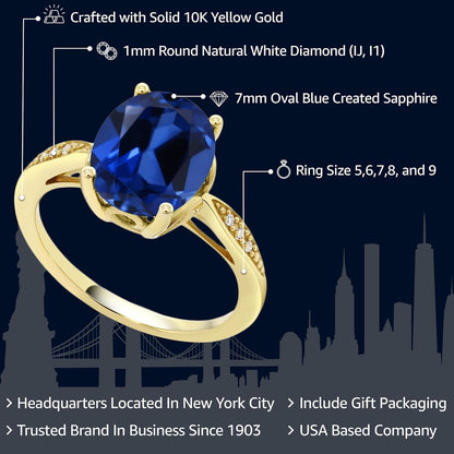 14K Yellow Gold 10X8MM Oval Gemstone Birthstone and White Diamond Engagement Ring | Wedding Anniversary Promise Gold Ring for Women | Size 5,6,7,8,9 - WORLD TIME VISITS