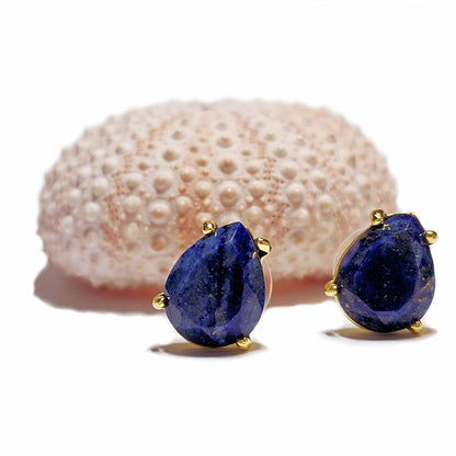 Lapis Lazuli Earrings Pear Shape Faceted Gold Stud Earrings Genuine Gemstone Birthday Stone Earrings Gold Earrings for Women - USA  (Lapis-Lazuli)