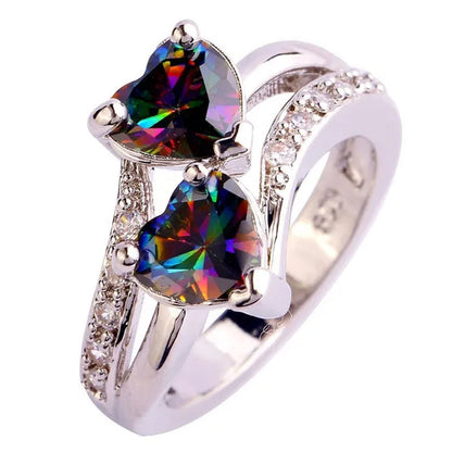 Fashion Lover Jewelry Heart Cut Rainbow & White Topaz Gemstone Silver Ring Size 5 6 7 8 9 10 11 12 13 HANNAH MARTIN
