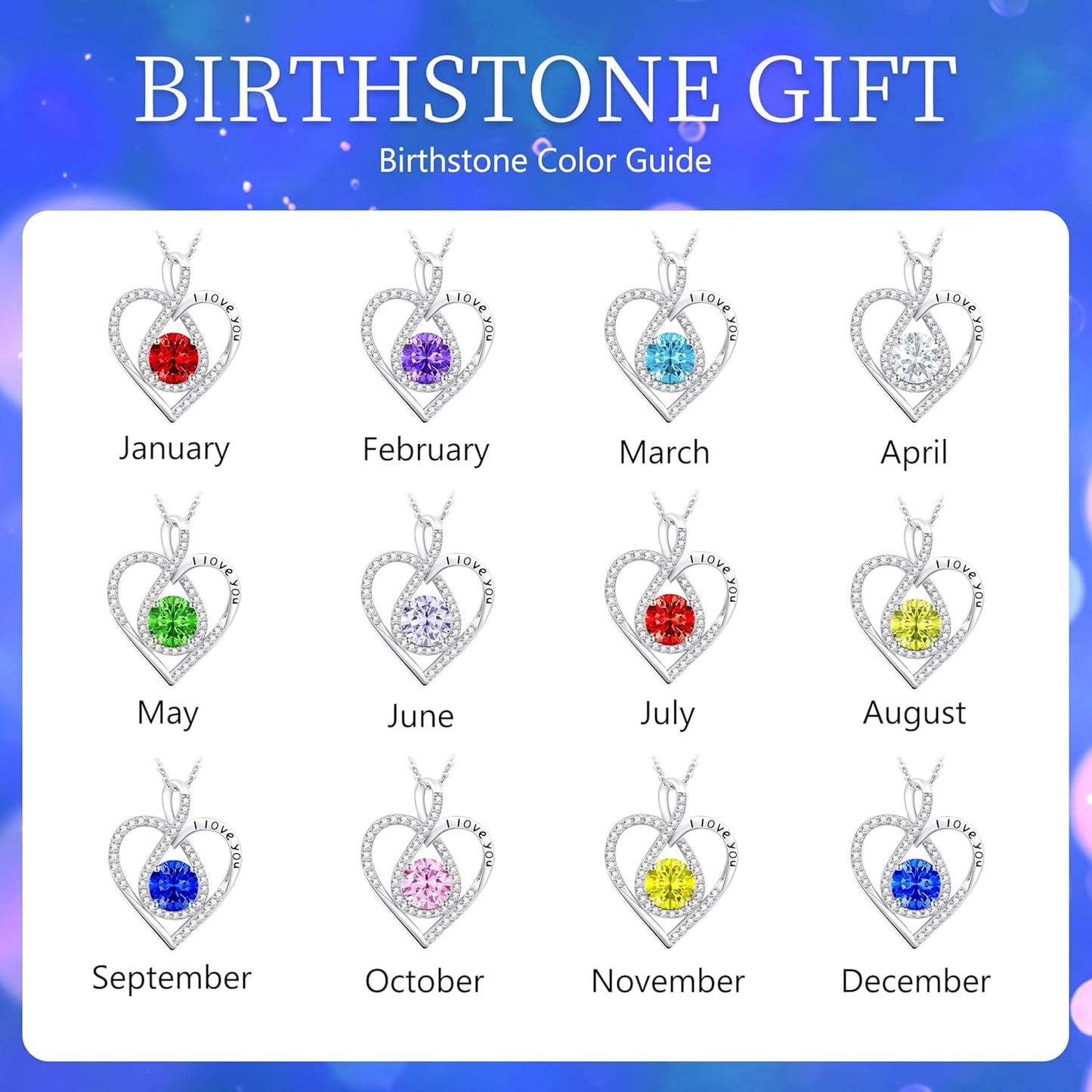 Infinity Heart Turquoise Aquamarine Blue Birthstone Necklace for Daughter - I Love You Gift for December, Christmas, Valentines