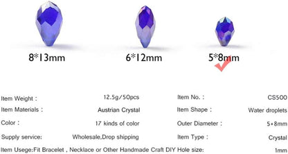 58Mm Austrian Crystal Teardrop Glass Beads 50Pcs Briolette Waterdrop Pendant Loose Beads for Jewelry Making Bracelet DIY - (Color: Gold Champagne)