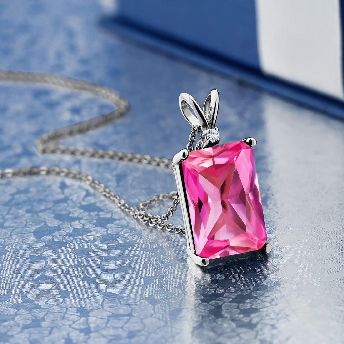 925 Silver Yellow Citrine and White Moissanite Pendant Necklace for Women (8.22 Cttw, Gemstone November Birthstone, Emerald Cut 14X10MM, with 18 Inch Silver Chain)