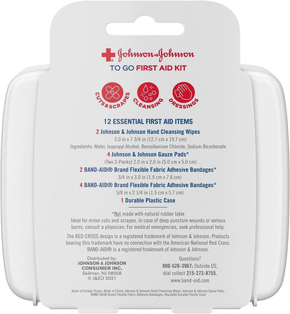 Johnson & Johnson First Aid to Go Portable Mini Travel Kit, 12 Pieces