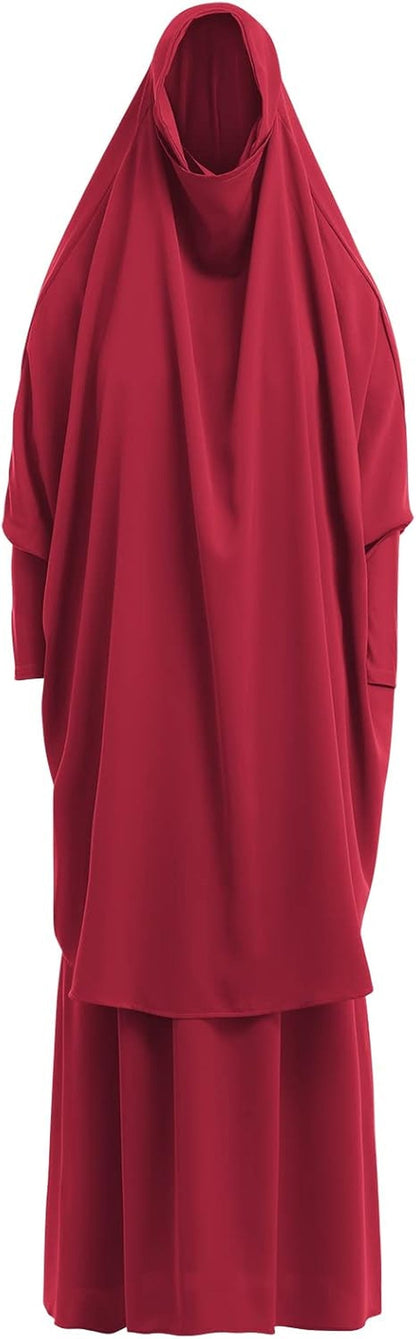 Prayer Clothes for Muslim Women Islamic Abaya Suit Maxi Skirt + Khimar Hijab 2Pcss Burka Jilbab Kaftan