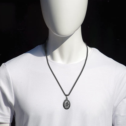 Oval Saint Christopher/Michael/Joseph/Virgin Mary/Florian/Jude Pendant Medal Necklace, Catholic Stainless Steel Wheat Chain 24 Inches