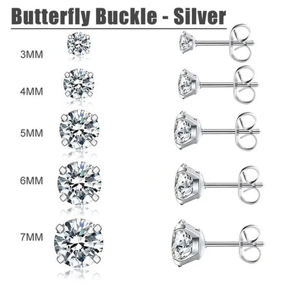 5 Pairs/Set Stainless Steel Mens Womens Stud Earrings Set round Cubic Zirconia Flat Back Earrings Piercing Ear Cartilage Hypoallergenic Men'S Earrings 3-7Mm