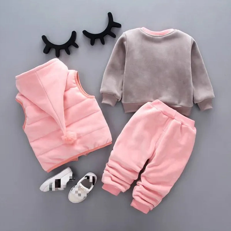 3Pcs/Set NEW Infant Baby Kids Cashmere and Thickening Winter Warm Cartoon Sika Deer Long Sleeved Hooded Coat Outerwear Jacket Pant Chidlren Outfits 3-Pieces Suit