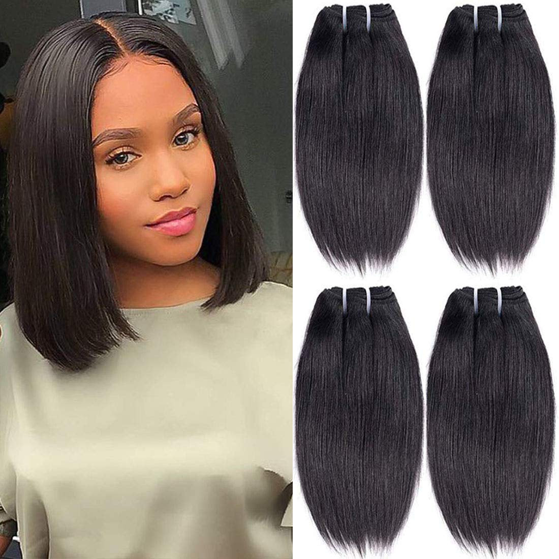 10 Inch Short Human Hair Bundles Natural Color 4 Bundles 12A Brazilian Virgin Hair 100% Unprocessed Straight Human Hair Bundles(10"10"10"10")