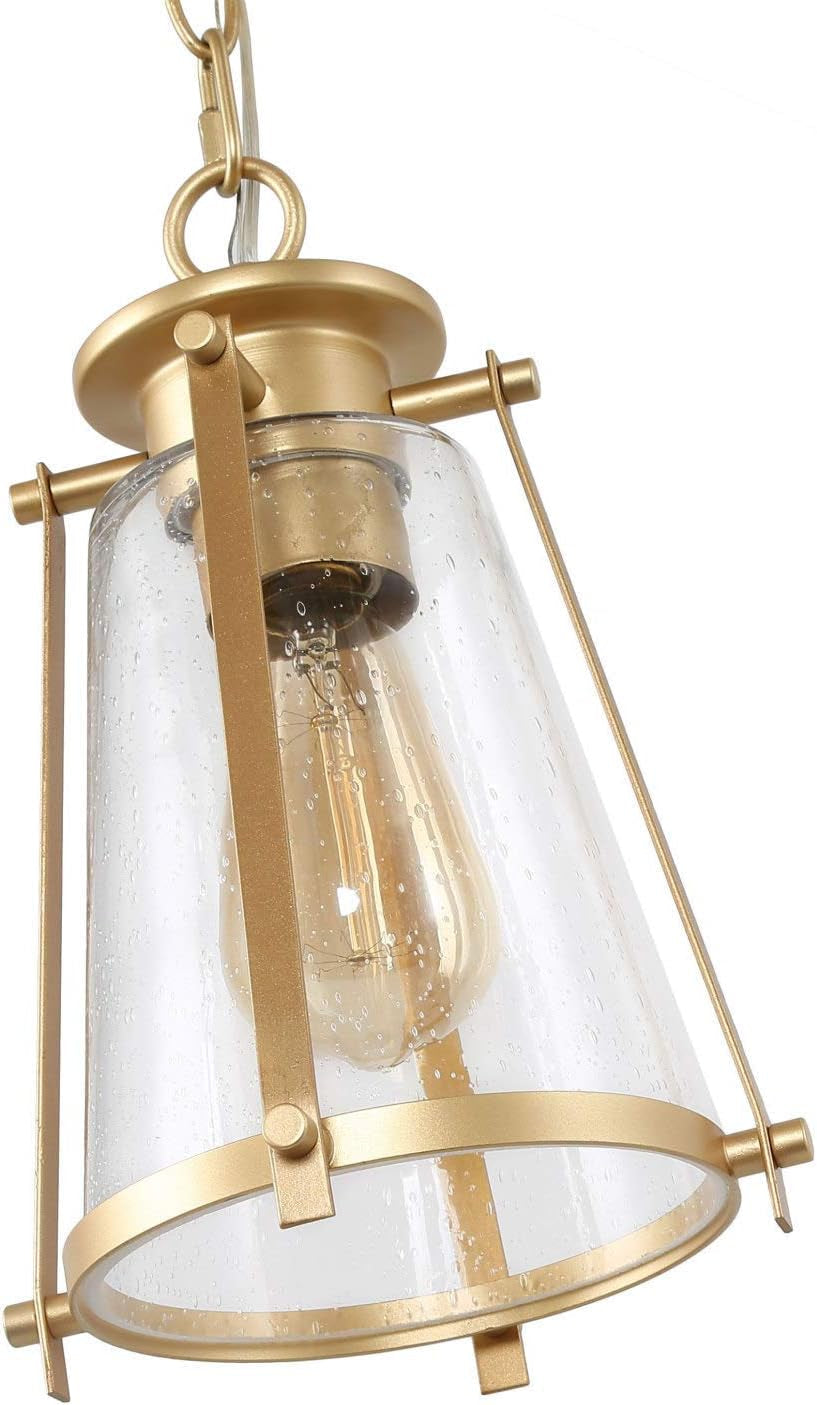 Gold Pendant Lighting for Kitchen Island, Hanging Brass Light Fixtures with Seeded Glass for Dining Room, Foyer