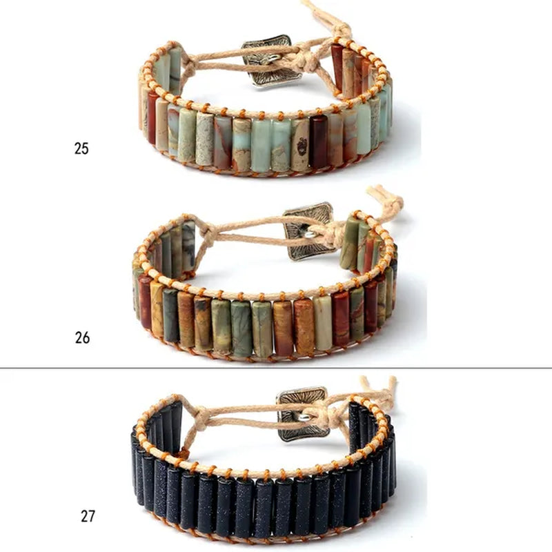 Bohemian Bracelet Tube Natural Emperor Stone Beaded Leather Wrap Chakra Bangles&Bracelets Couples Jewelry the Best Friend Gifts - WORLD TIME VISITS