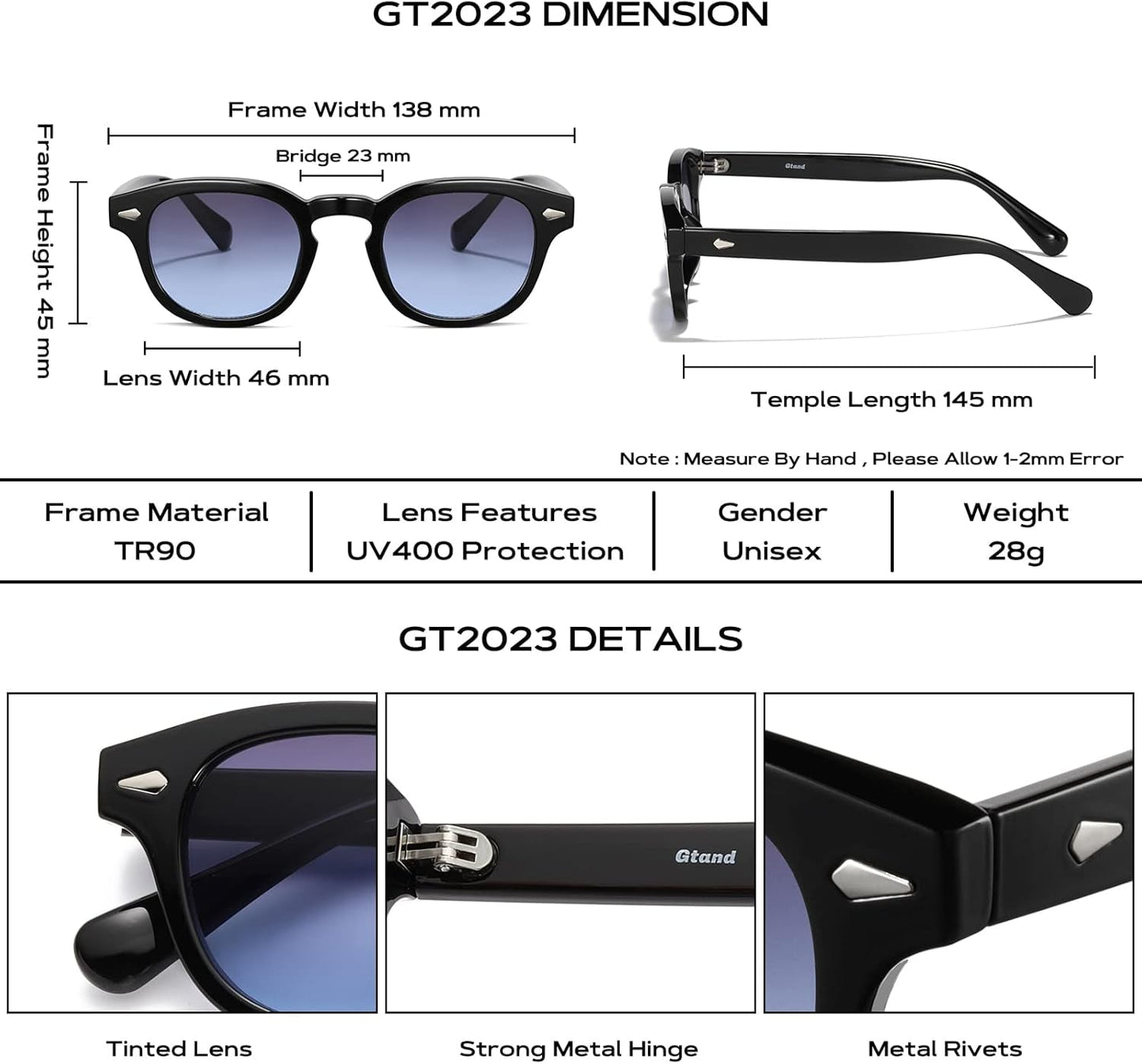 Unisex Vintage Retro round Style Tinted Sunglasses for Men Women Fashion Circle Sun Glasses 46Mm