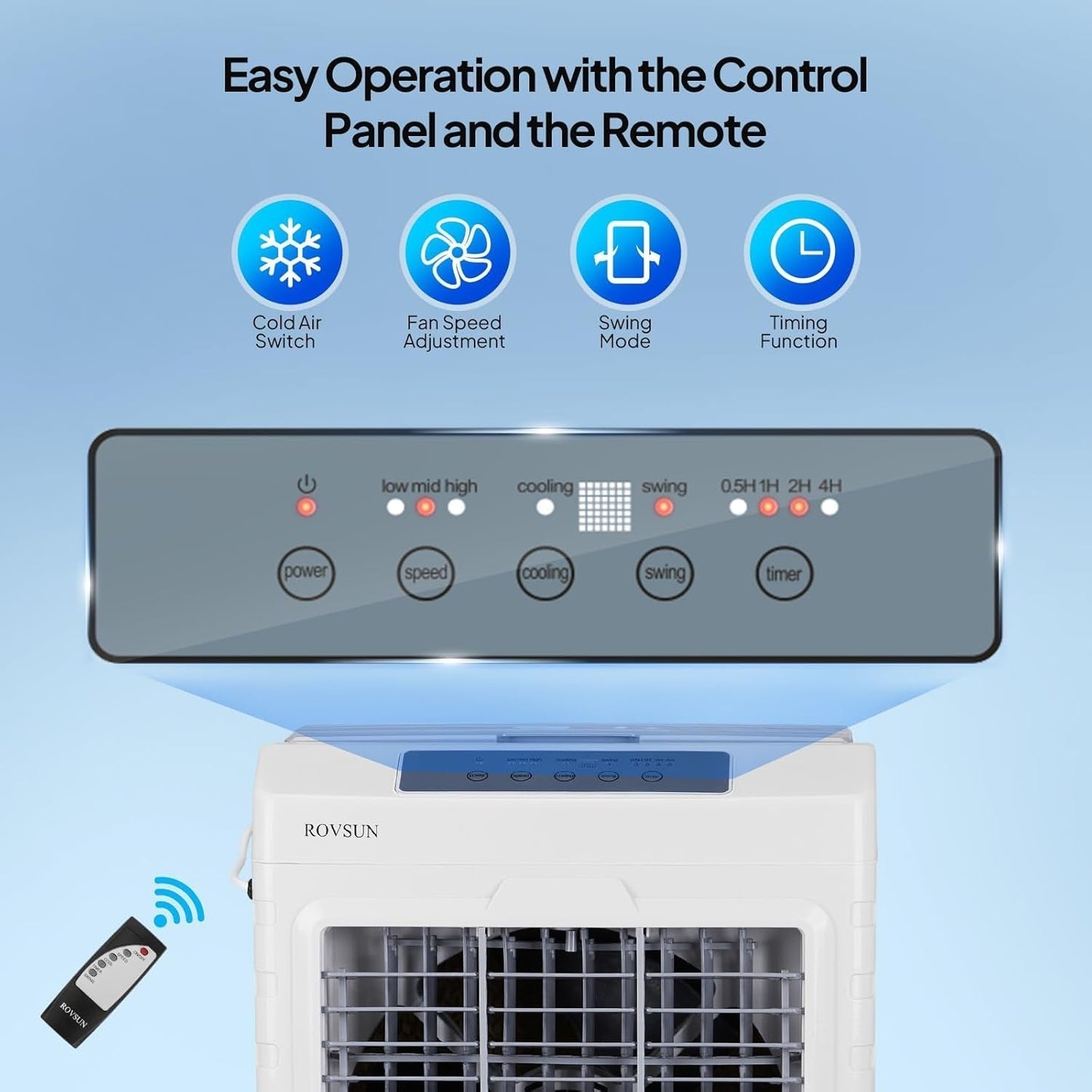 10.5Gallon Evaporative Air Cooler, 2600CFM Portable Swamp Cooler with Remote Control, Oscillation, 3 Speeds, 7.5H Timer & 40L Water Tank, 3-IN-1 Cooling Fan for Home Office Garage Outdoor