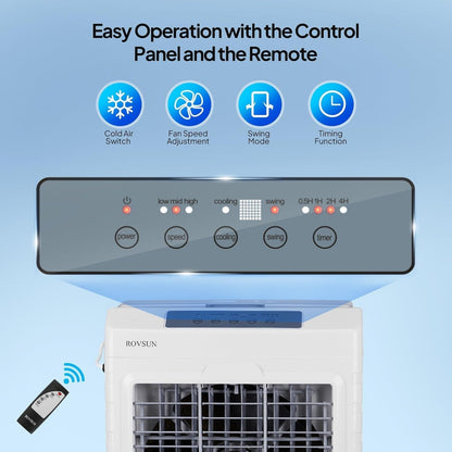 10.5Gallon Evaporative Air Cooler, 2600CFM Portable Swamp Cooler with Remote Control, Oscillation, 3 Speeds, 7.5H Timer & 40L Water Tank, 3-IN-1 Cooling Fan for Home Office Garage Outdoor