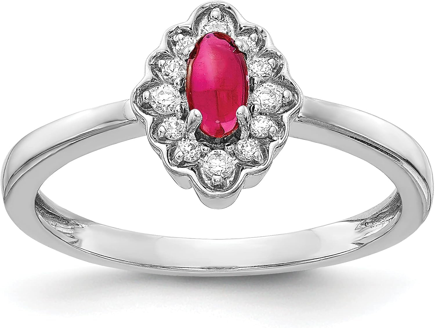14K White Gold Diamond Oval Cabochon Ruby Ring Stone Birthstone July Gemstone Fine Jewelry for Women Gifts for Her - WORLD TIME VISITS