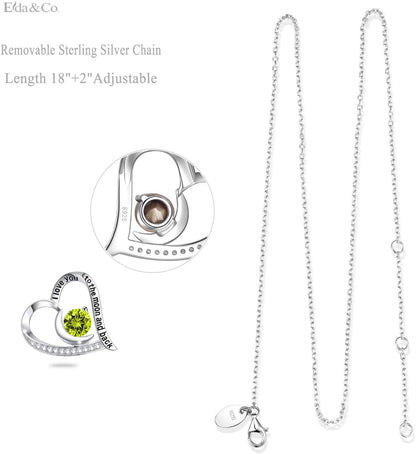 Birthday Gifts for Women I Love You to the Moon and Back Necklace March April May Birthstones Aquamarine Emerald and More Stones Jewelry 925 Sterling Silver