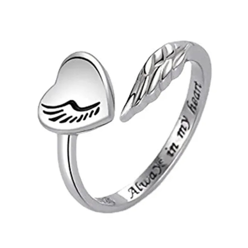 Adjustable Angel Wings Ring Letters Heart-Shaped Index Finger Ring Alloy Rings Nice Opening Ring Jewelry Gift for Friend BAR