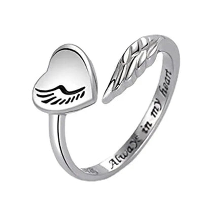 Adjustable Angel Wings Ring Letters Heart-Shaped Index Finger Ring Alloy Rings Nice Opening Ring Jewelry Gift for Friend BAR