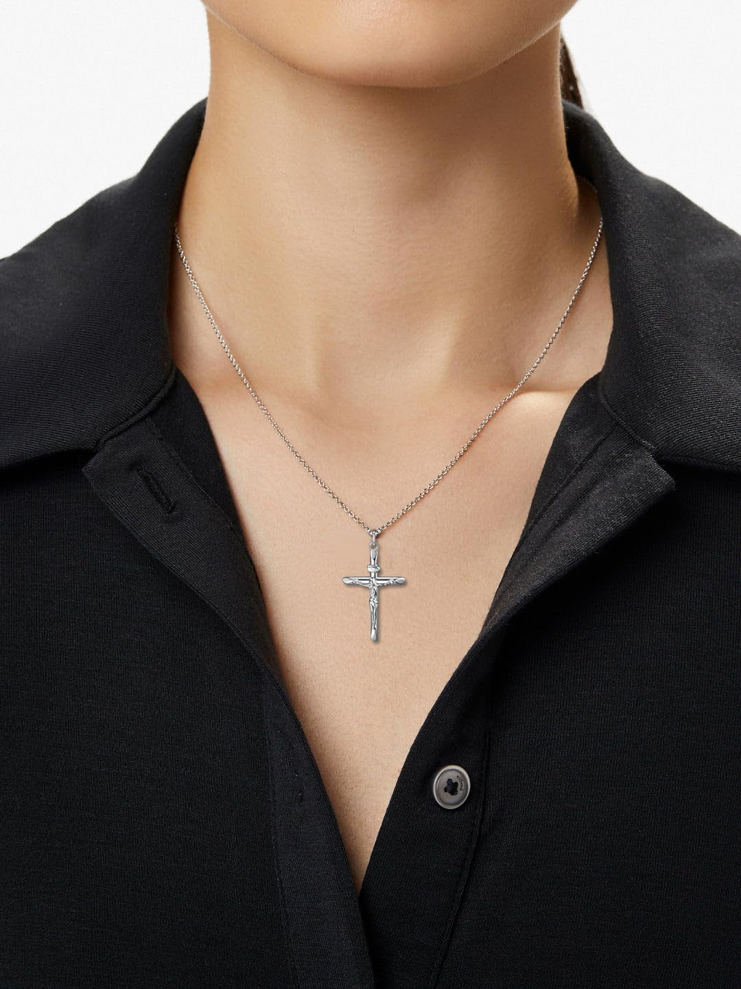 925 Sterling Silver Crucifix Pendant Necklace for Women, Jesus Christ on INRI Cross Necklace