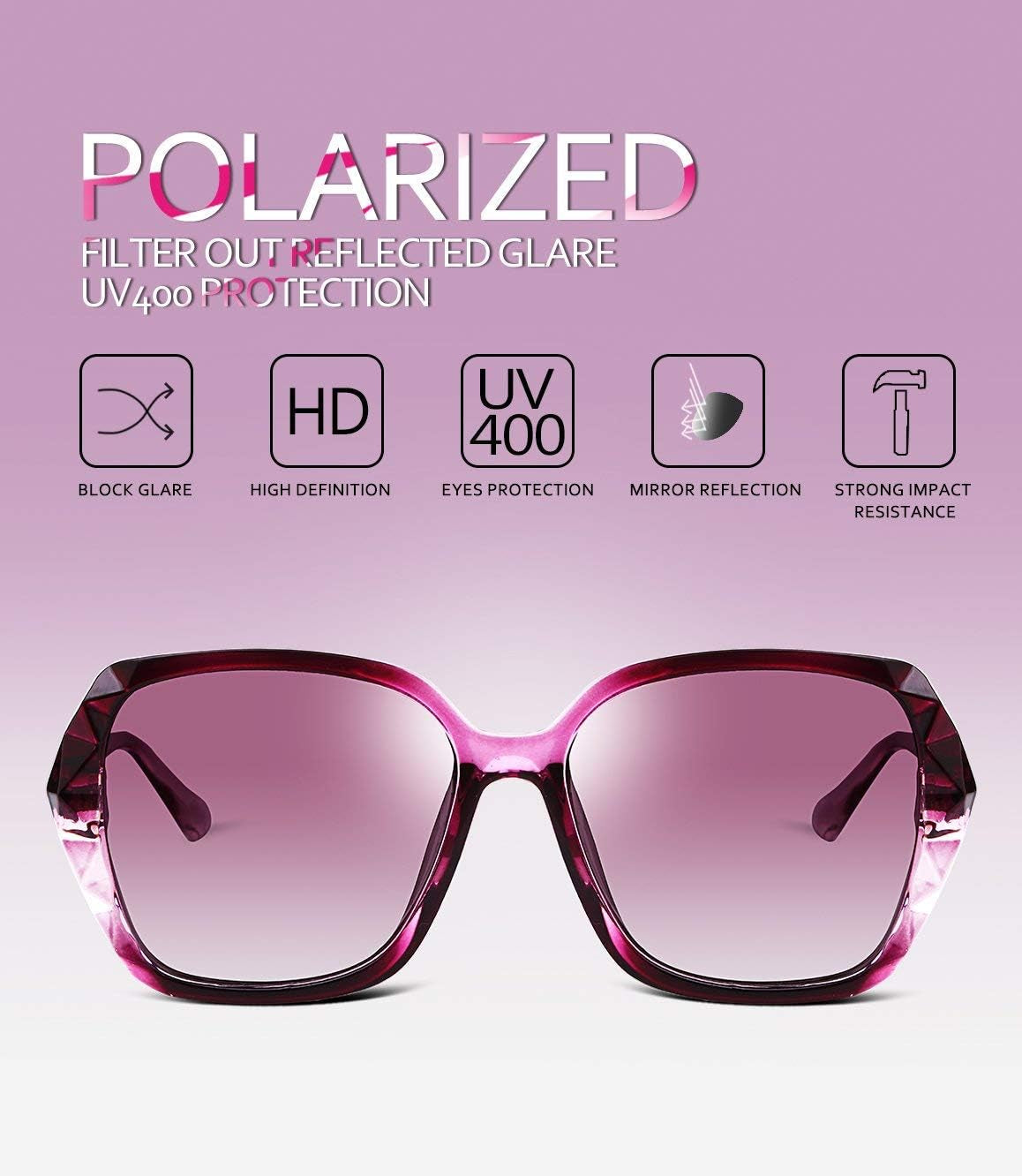 Polarized Women Square Sunglasses Sparkling Composite Shiny Frame B2289