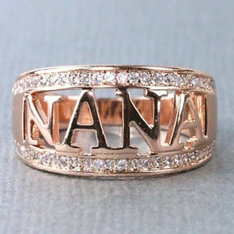 Exquisite Nana Ring Cubic Zirconia Diamond Jewelry Grandmother Birthday Christmas Gift