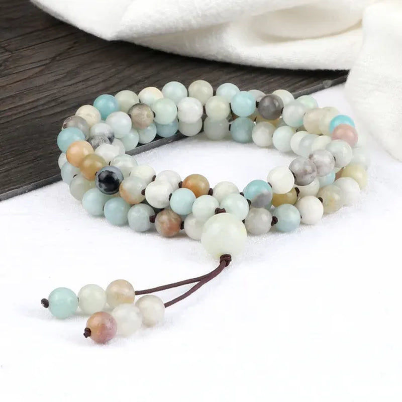 High Quality Men Bracelets 108 Mala Amazonite Beads Natural Stone Elastic Knot Bracelet&Necklace for Women Charms Yoga Jewelry