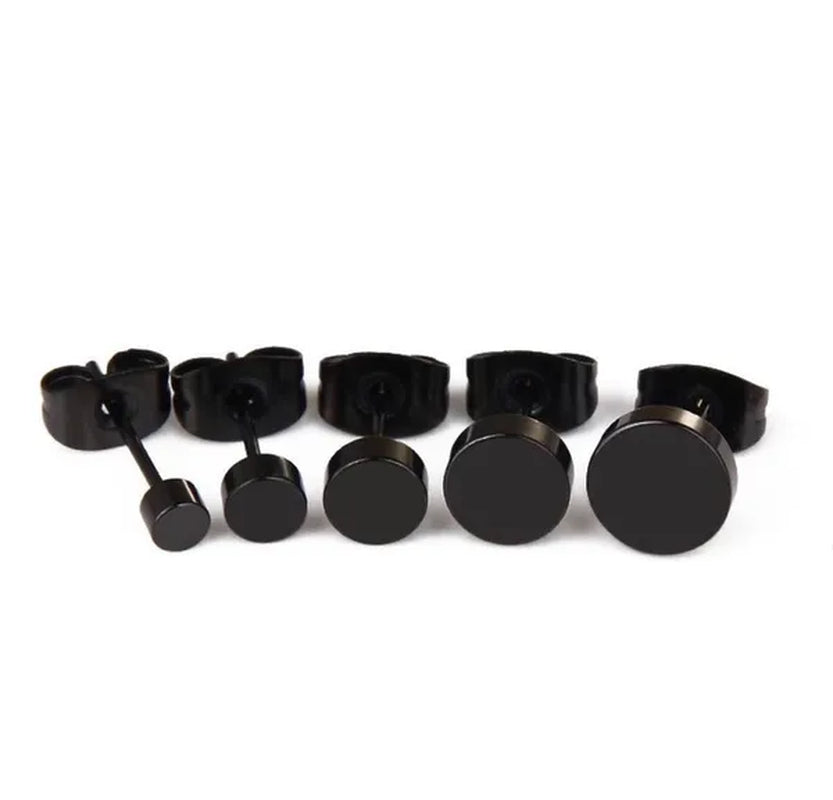 1PCS Stainless Steel Black Color Hypoallergenic Minimalist Flat Circle Earings for Men and Women Daily Wear Steel Titanium Earrings