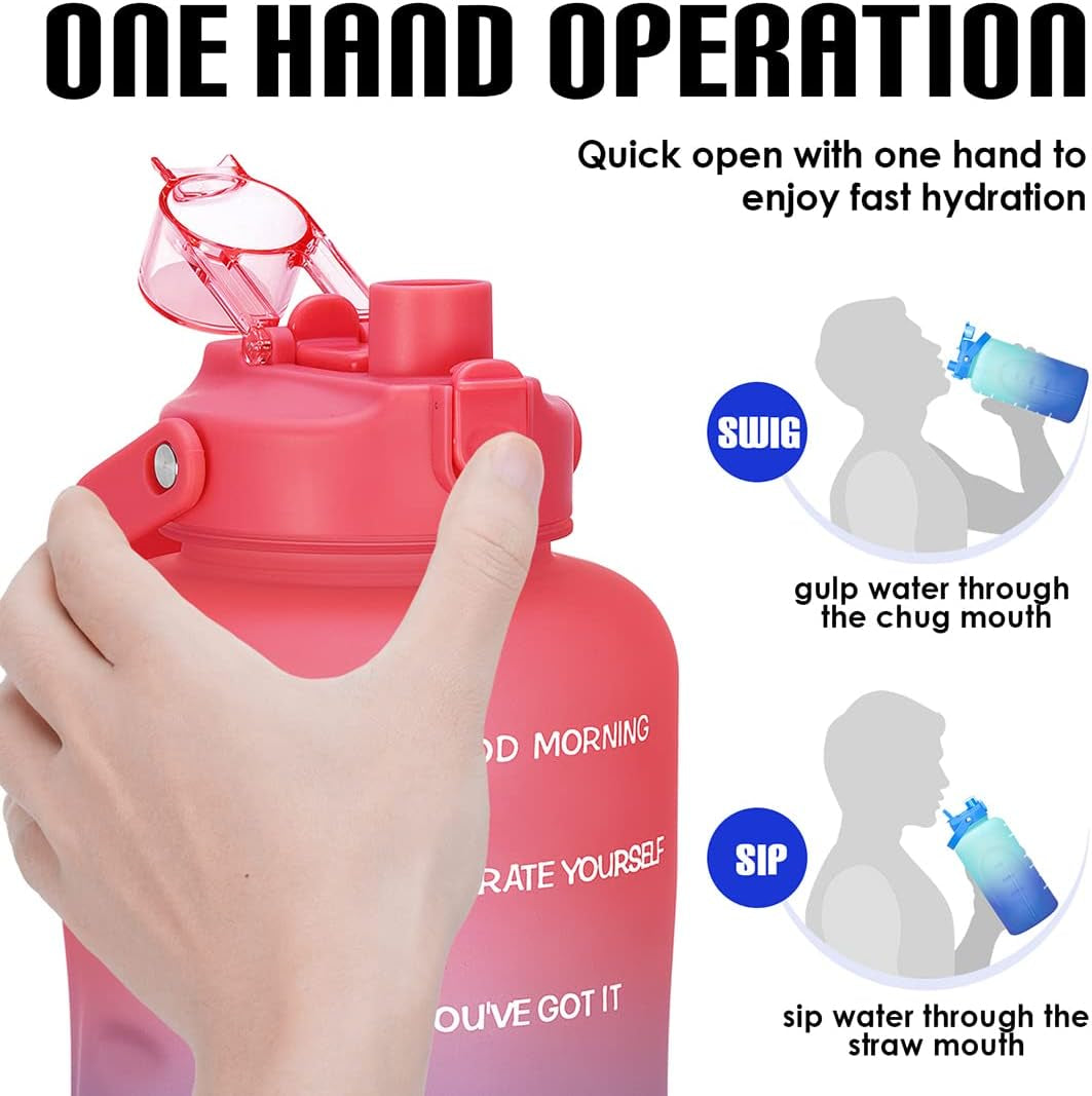 1 Gallon Water Bottles with Straw, 128 Oz / 3.8L Water Bottle BPA Free Innovative 2-IN-1 Lid Gym Bottle with Times to Drink Motivational, Large for Sports Fitness Camping Water Jug One Gallon