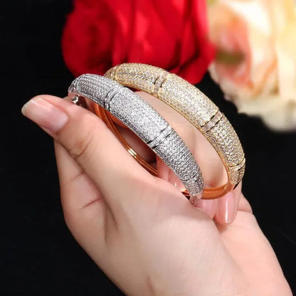 Gloriya Expensive Ladies Modern Jewelry Silver Gold Plated Micro Pave Sparkle AAAAA Cubic Zircon Women Noble Bangle Bracelet for Engagement Gift