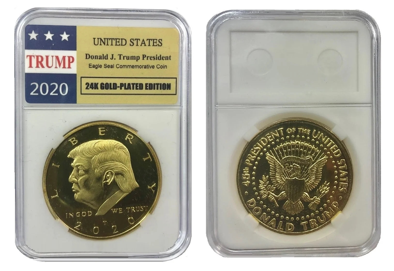 24K Gold-Plated Donald J. Trump 2020 President Eagle Seal W/Display Case Masters Coins - WORLD TIME VISITS