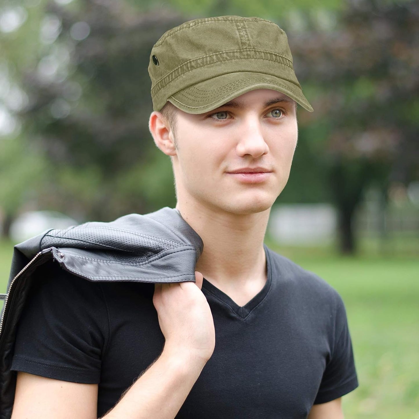3 Pieces Cadet Army Cotton Caps Washed Military for Flat Top Caps Adjustable Military Style Hat Unisex