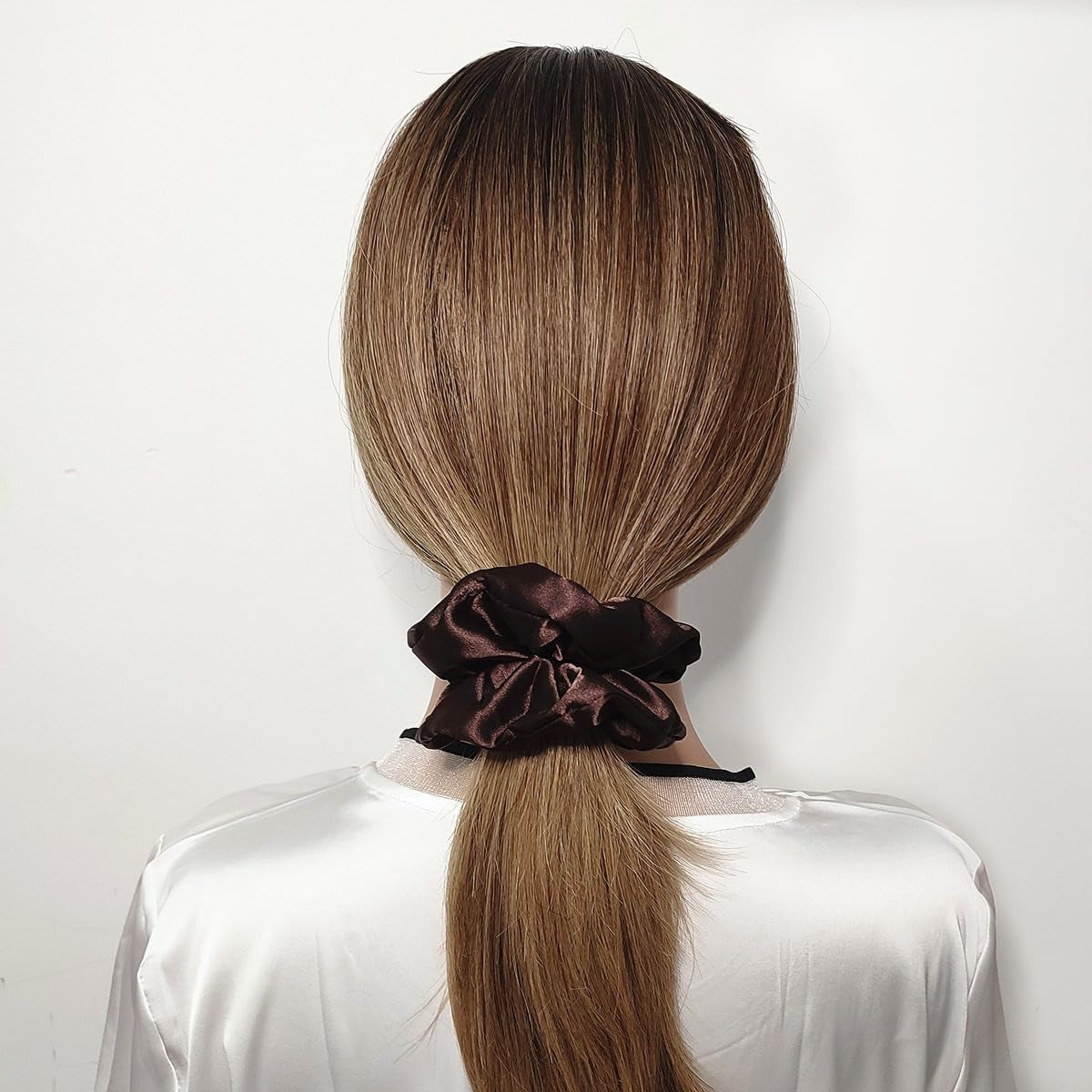 6 Pcs Satin Silk Hair Scrunchies, 4.5 Inch, Dark Brown, Hair Accessories for Women and Girls
