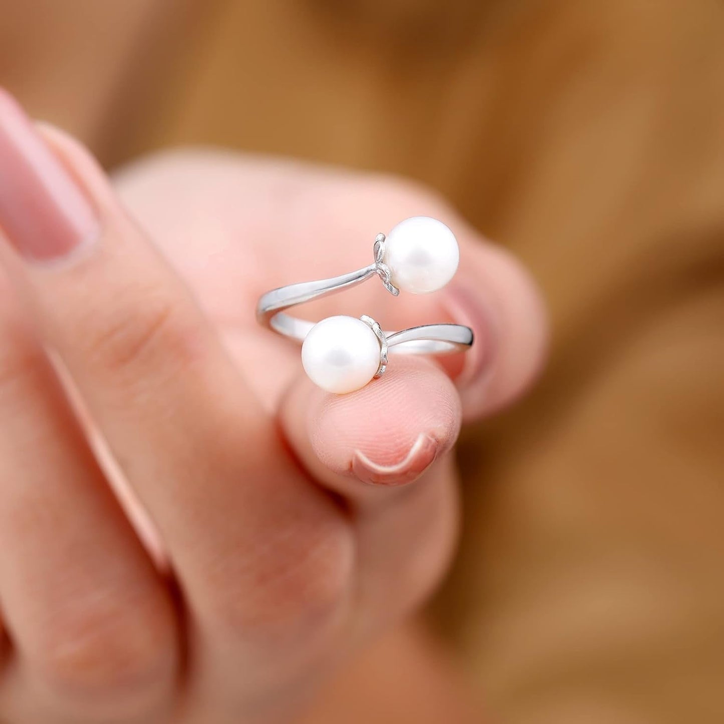 Real Freshwater Pearl Toi Et Moi Wrap Style Cocktail Ring, 7 MM, AAA Quality, June Birthstone Jewelry for Women