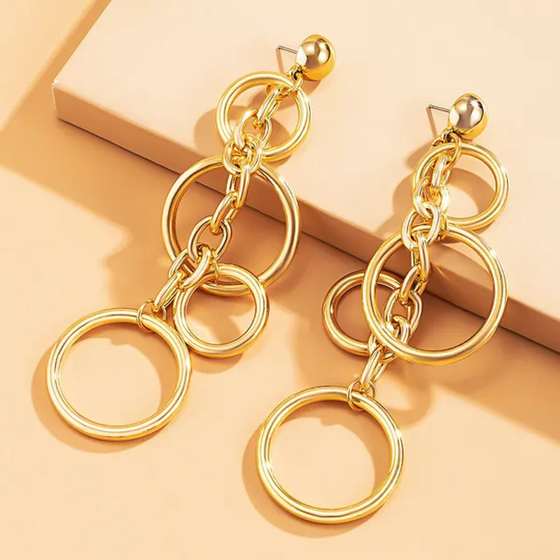 Women Punk Long Big Circle Link Chain Earrings Hiphop Large Drop Earrings Fashion 2021 Earring Jewelry Gift