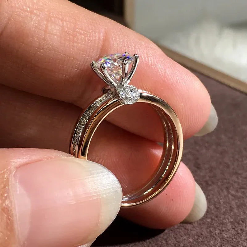 Meishu® Luxury Three-gold Solitaire Diamond Rings Bridal Jewelry Wedding Band Size 6-10
